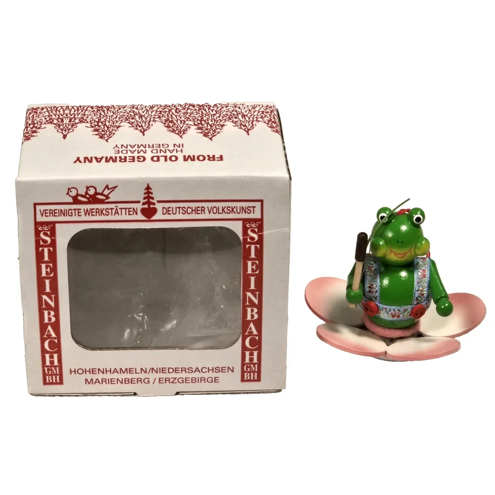 Steinbach Happy Frog On Pink Lily Pad Wooden Christmas Ornament Germany With Box